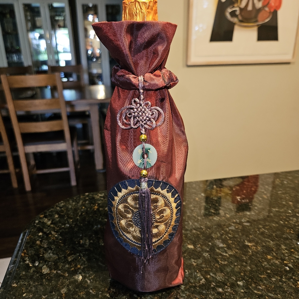 Elegant Wine or Liquor Bottle Fabric Bag with Beautiful Embelishments